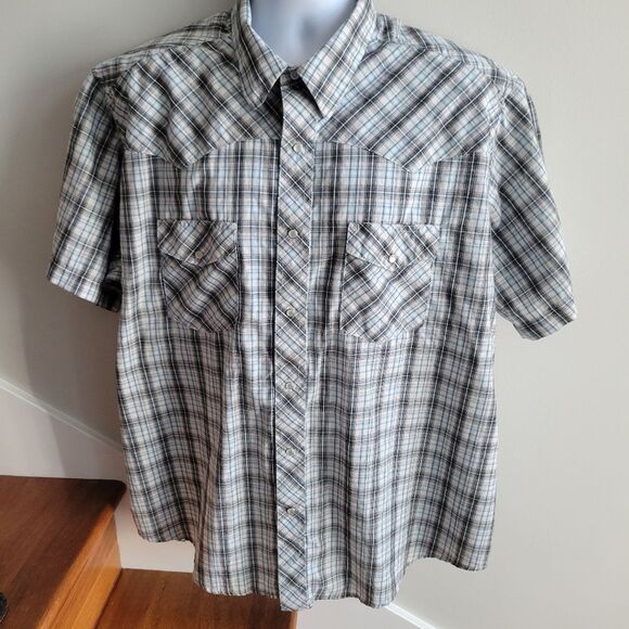Wrangler Men's Short Sleeve Pearl Button Plaid Western Work Shirt | Sz 2XL - Picture 3 of 10